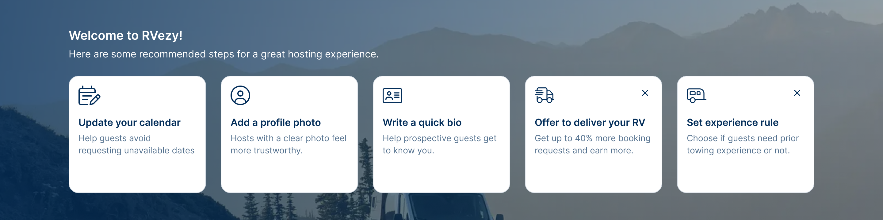 Dashboard next steps cards