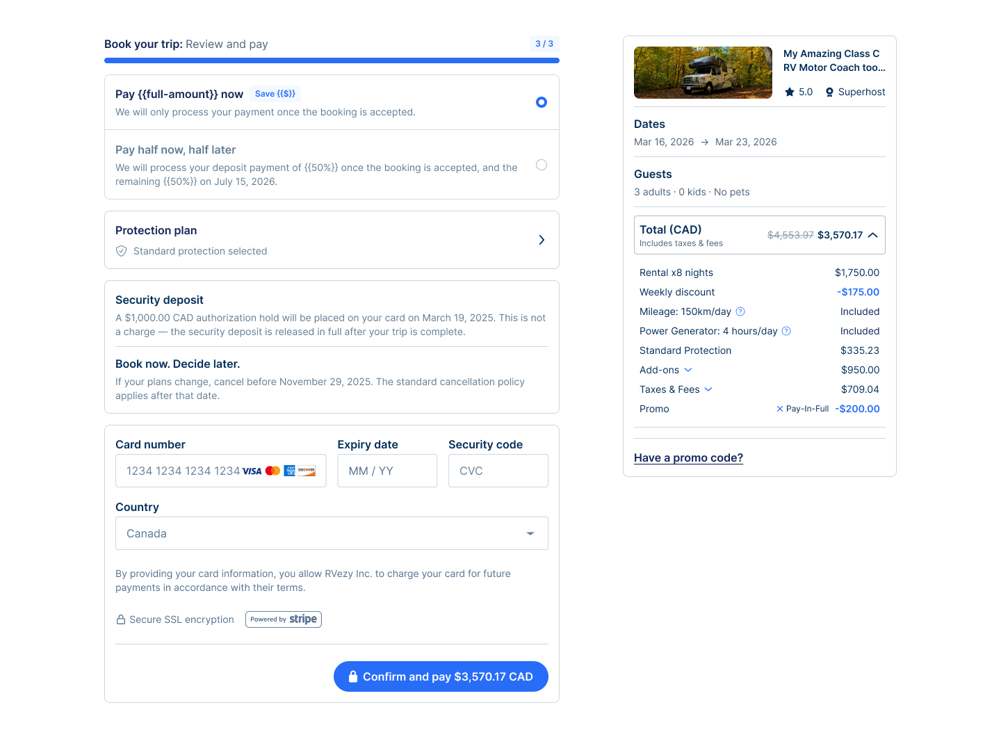 Checkout flow with pay-in-full option