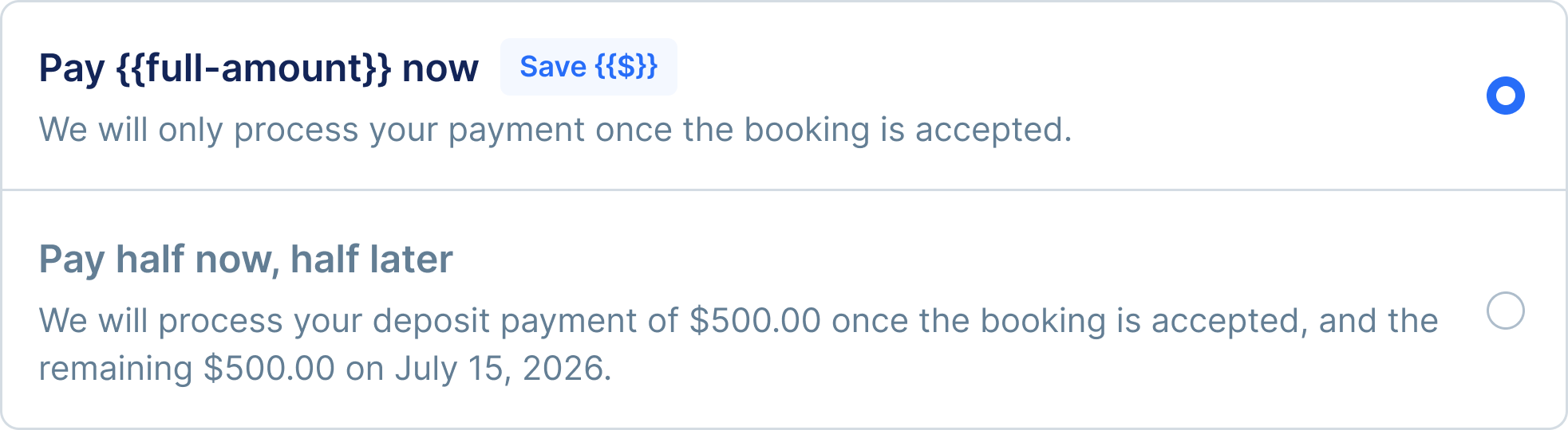 Pay-in-full option selection