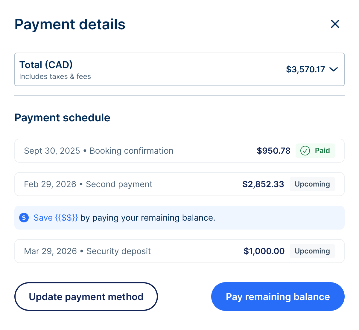 Payment summary